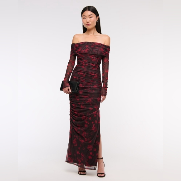 Abercrombie & Fitch Dresses & Skirts - ❤️🌹Abercrombie And Fitch Long-Sleeve Mesh Asymmetrical Draped Maxi Dress Size S